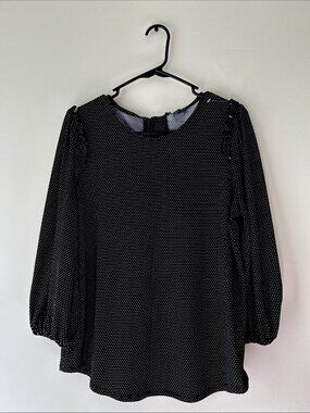 Adrianna Papell Women’s Black Polka Dot Top Size Large Jersey Stretch Fall Chic